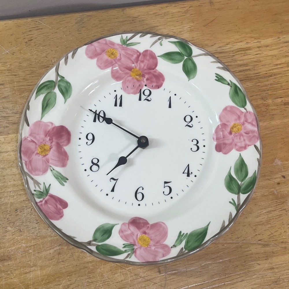Franciscan Desert Rose Wall Clock Vtg Pink Floral Cream Earthenware Plate 10.5in